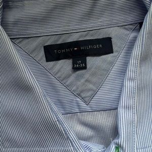 Mens blue pinstripe mens Tommy Hilfigure button down dress shirt